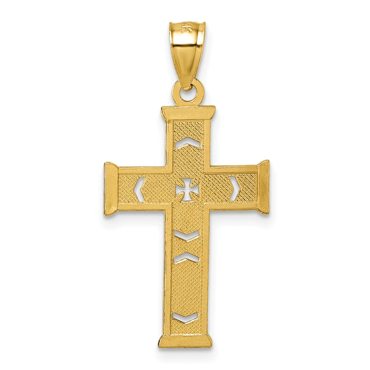 14k Polished Diamond-cut Textured Fancy Cross Pendant