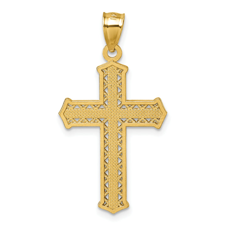 14k Polished Diamond-cut Textured Fancy Cross Pendant