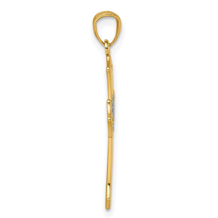 14k and Rhodium Polished Floral Cross Pendant