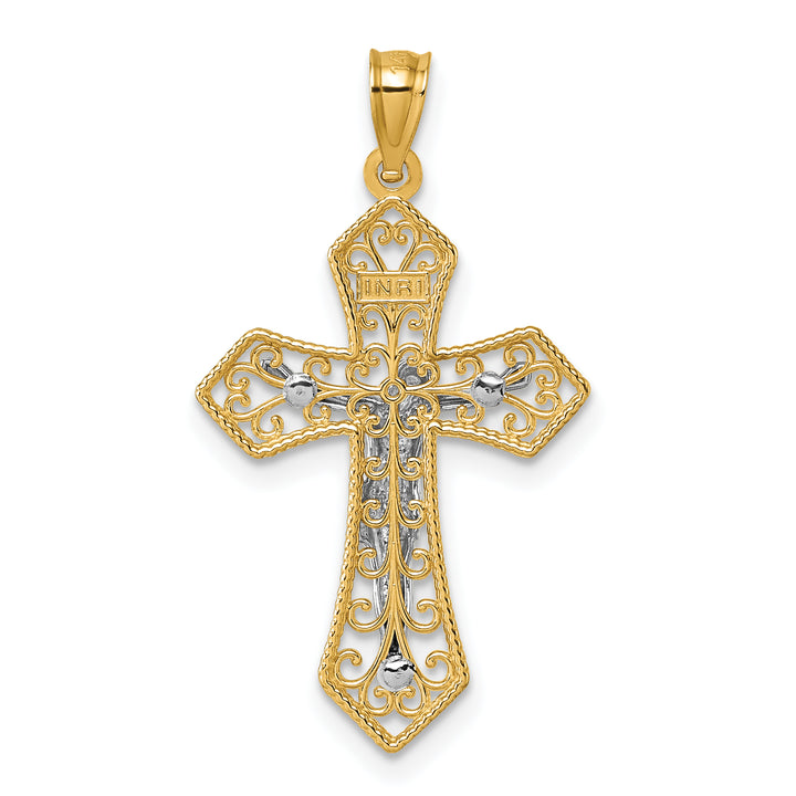 14k Two-tone Polished and Beaded Fancy Crucifix Pendant