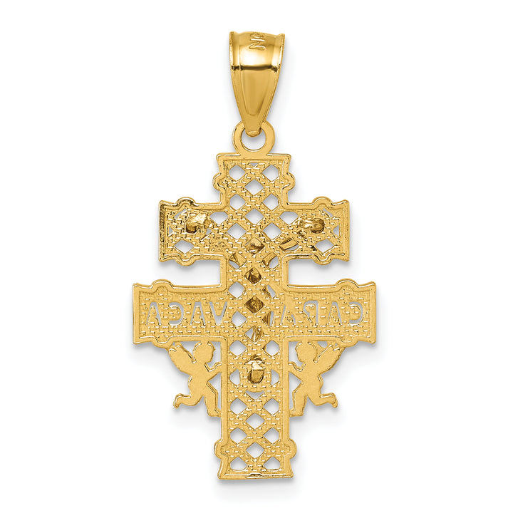 14k Polished Diamond-cut Cara Vaca Crucifix Pendant