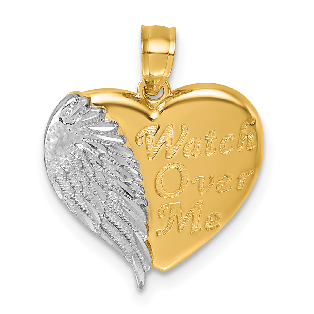 14k w/RH Polished / Dia-cut Heart With Wing   Watch Over Me   Pendant