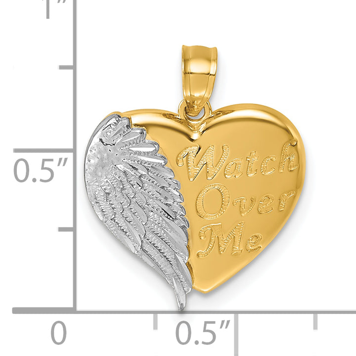 14k w/RH Polished / Dia-cut Heart With Wing   Watch Over Me   Pendant
