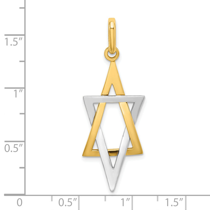 14K W/ Rhodium Elongated Jewish Star Of David Charm