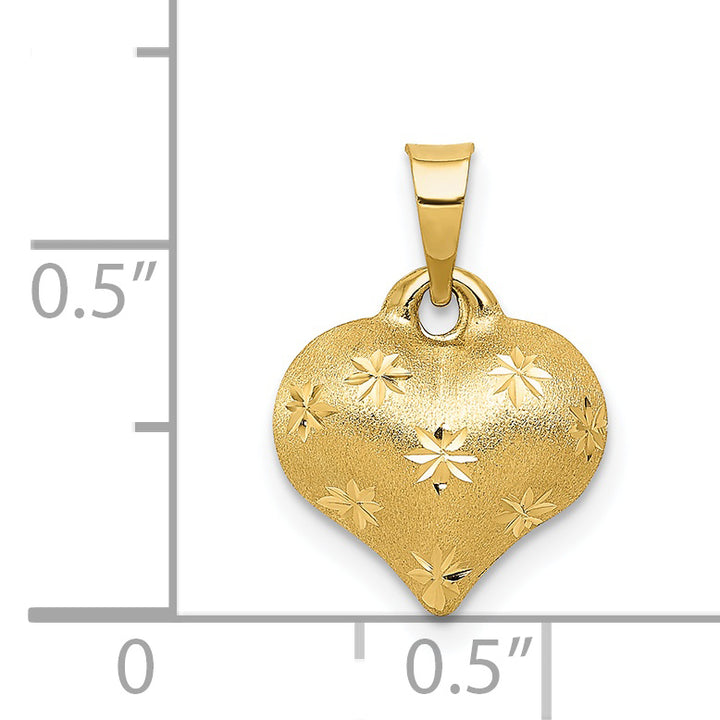 14K Polished and Satin Diamond-cut 3-D Puffed Heart Pendant
