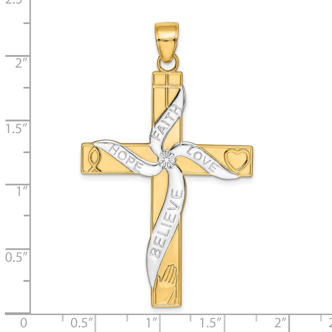 14K w/Rhodium HOPE FAITH LOVE BELIEVE Cross Pendant