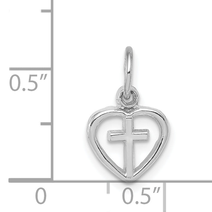 14k White Gold Cross in Heart Charm