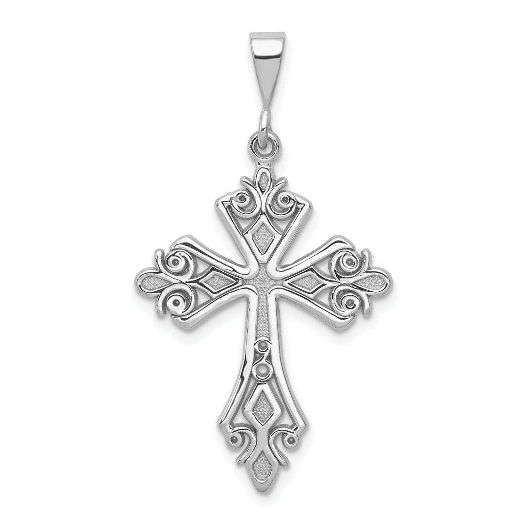 14k White Gold Fleur De Lis Cross Pendant