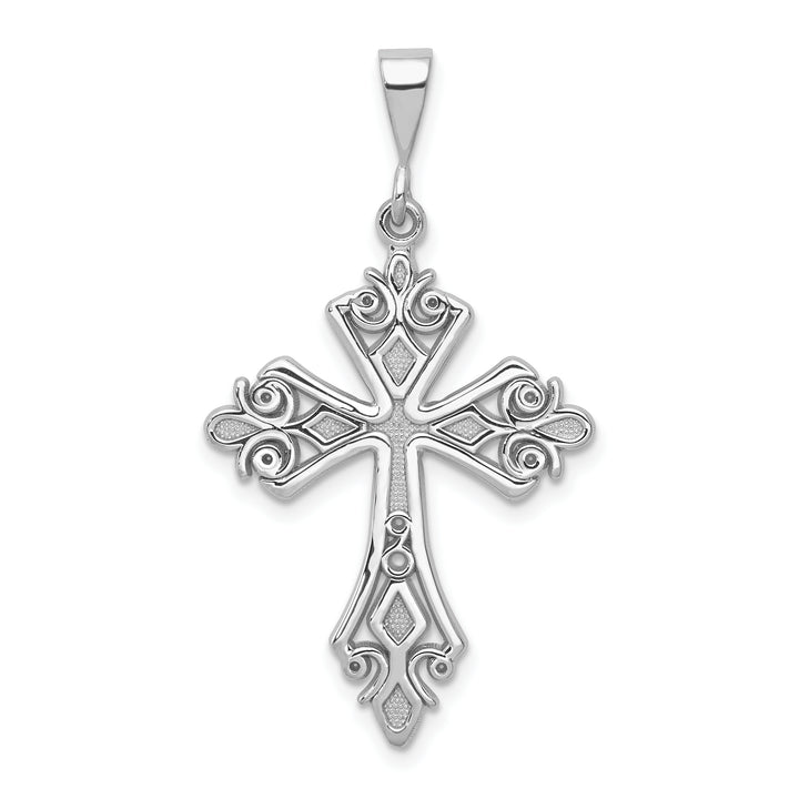 14k White Gold Fleur De Lis Cross Pendant