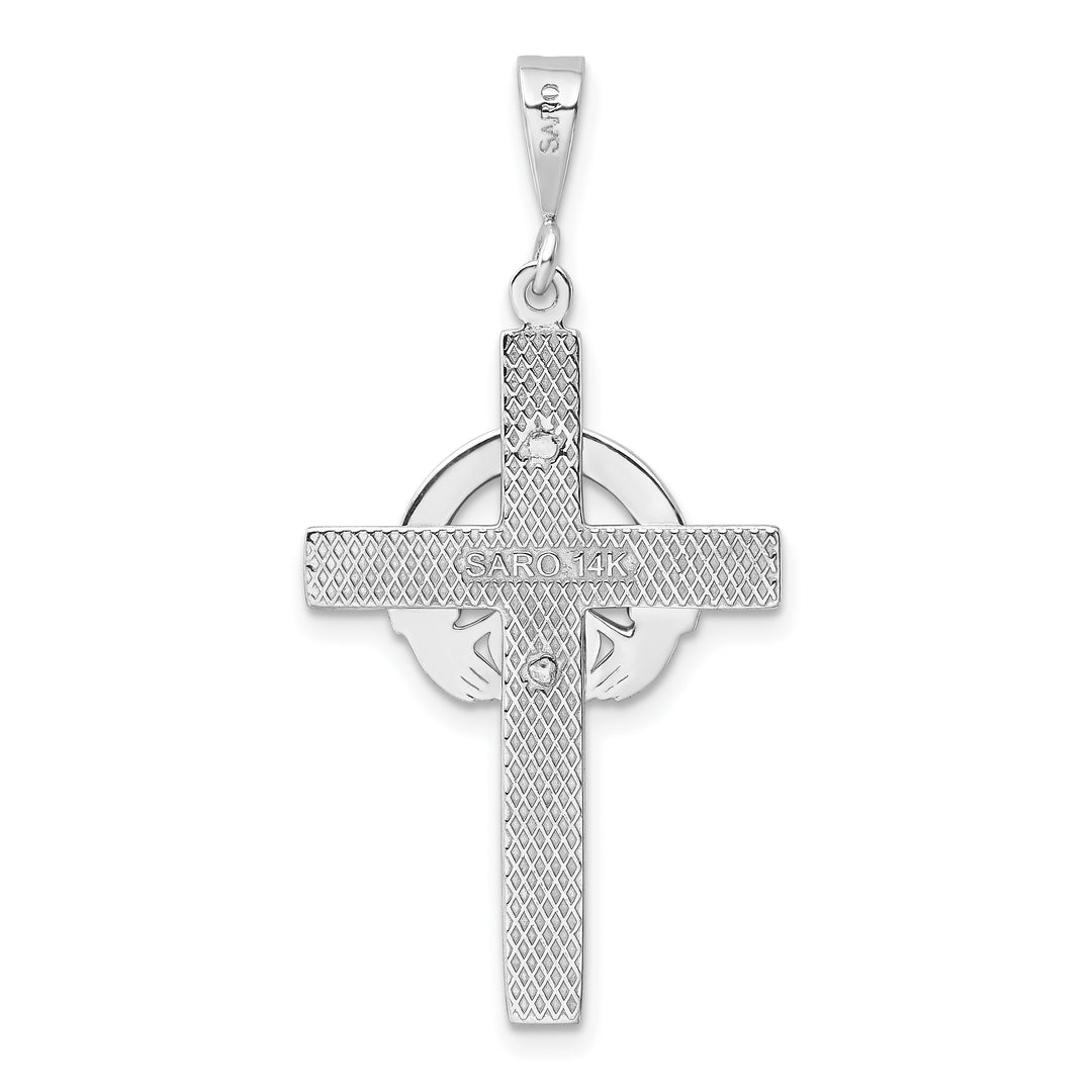 14k White Gold Claddagh Cross Pendant