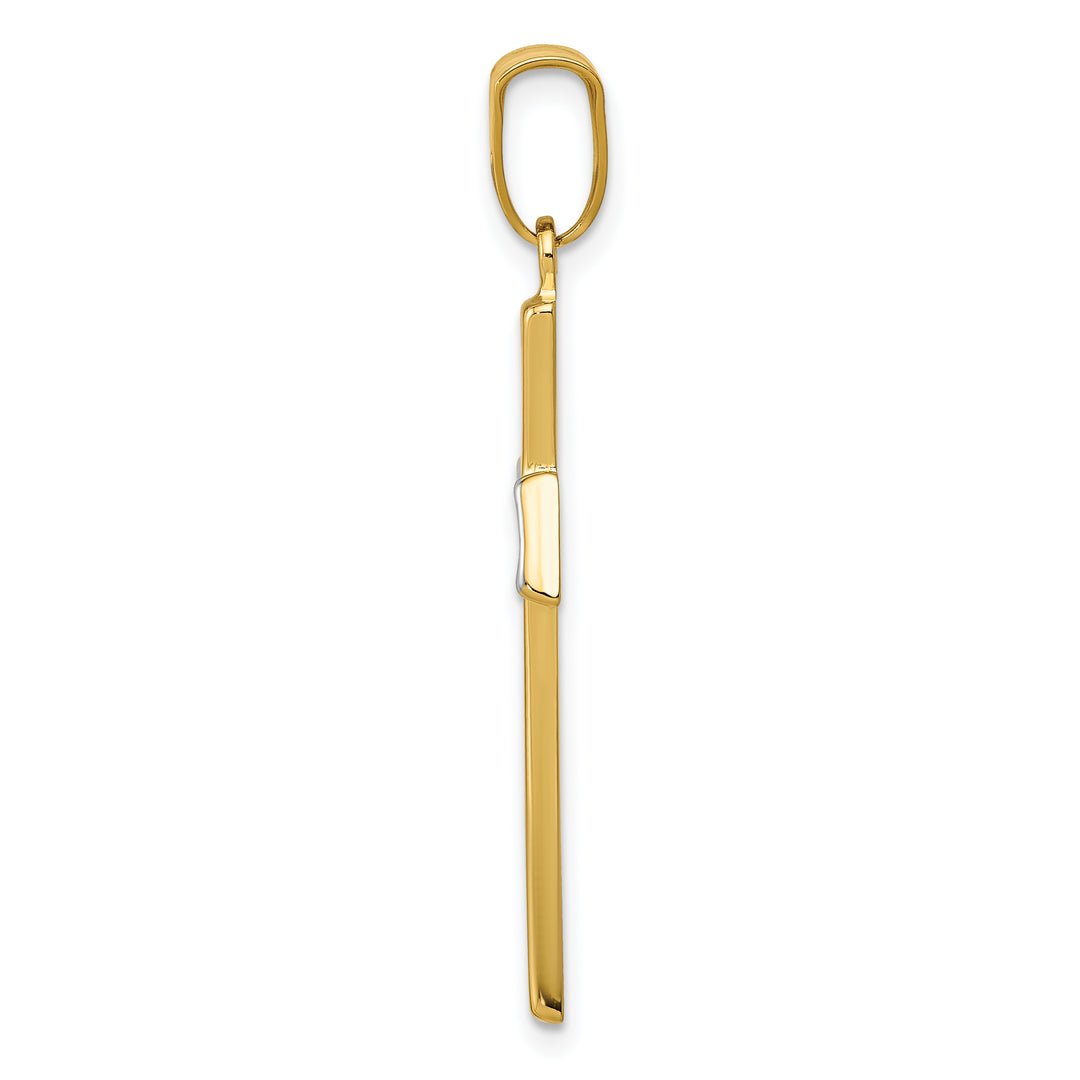 14Kw/Rhodium Polished Cross Pendant