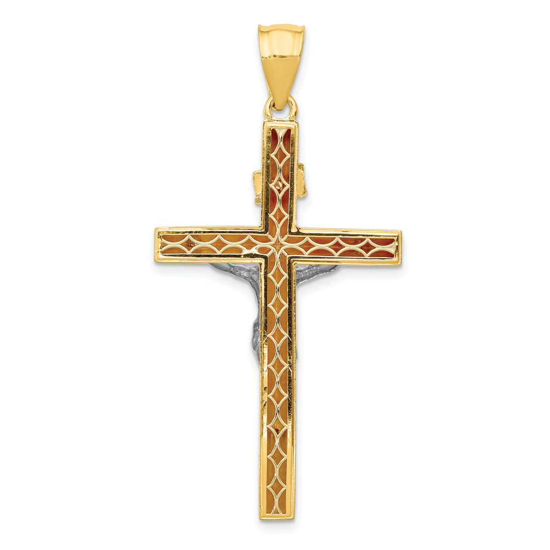 14k Two-tone INRI Hollow Crucifix Pendant
