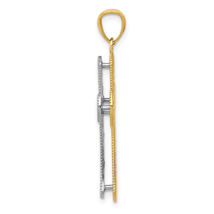 14K Two-tone Polished 2 Level Cross Pendant