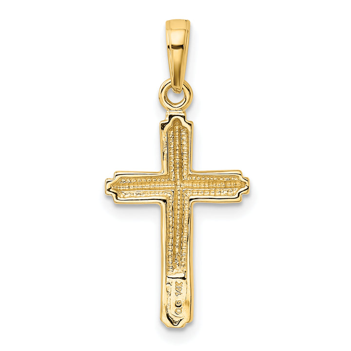 14K Polished Cross With Striped Border Pendant