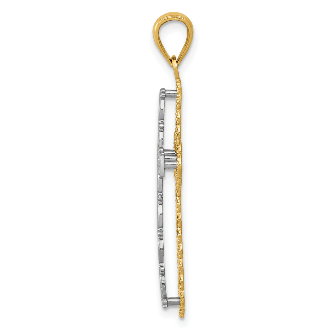14K Two-tone Gold Polished 2 Level Cross Pendant