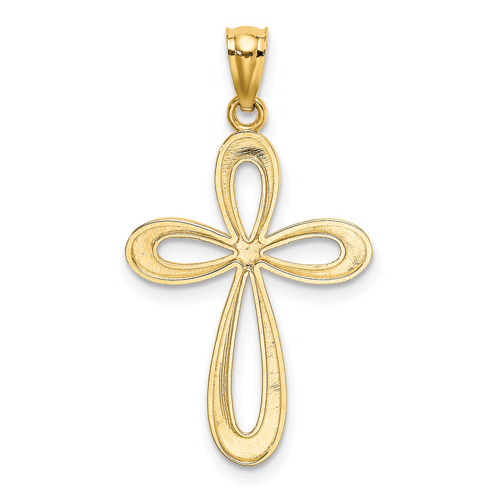 14k Gold Polished Ribbon Cross Pendant