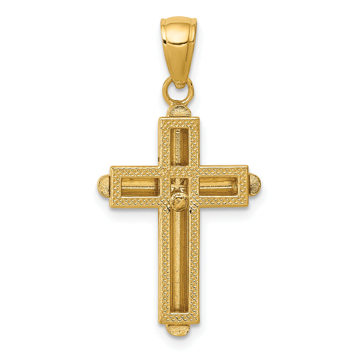 14K Gold Polished Beveled Stick Cross W/Frame Pendant