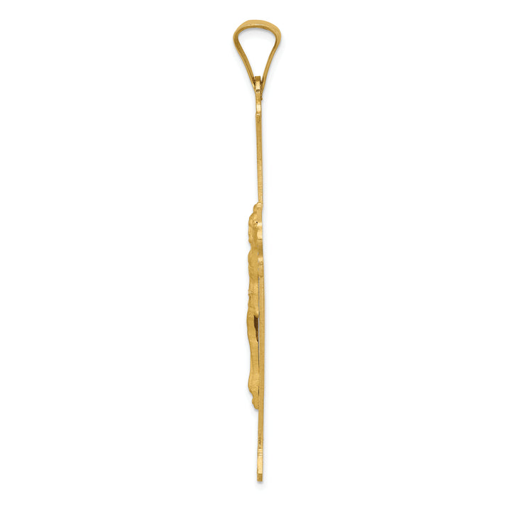 14k Polished, Satin and Diamond-cut Crucifix Cross Pendant