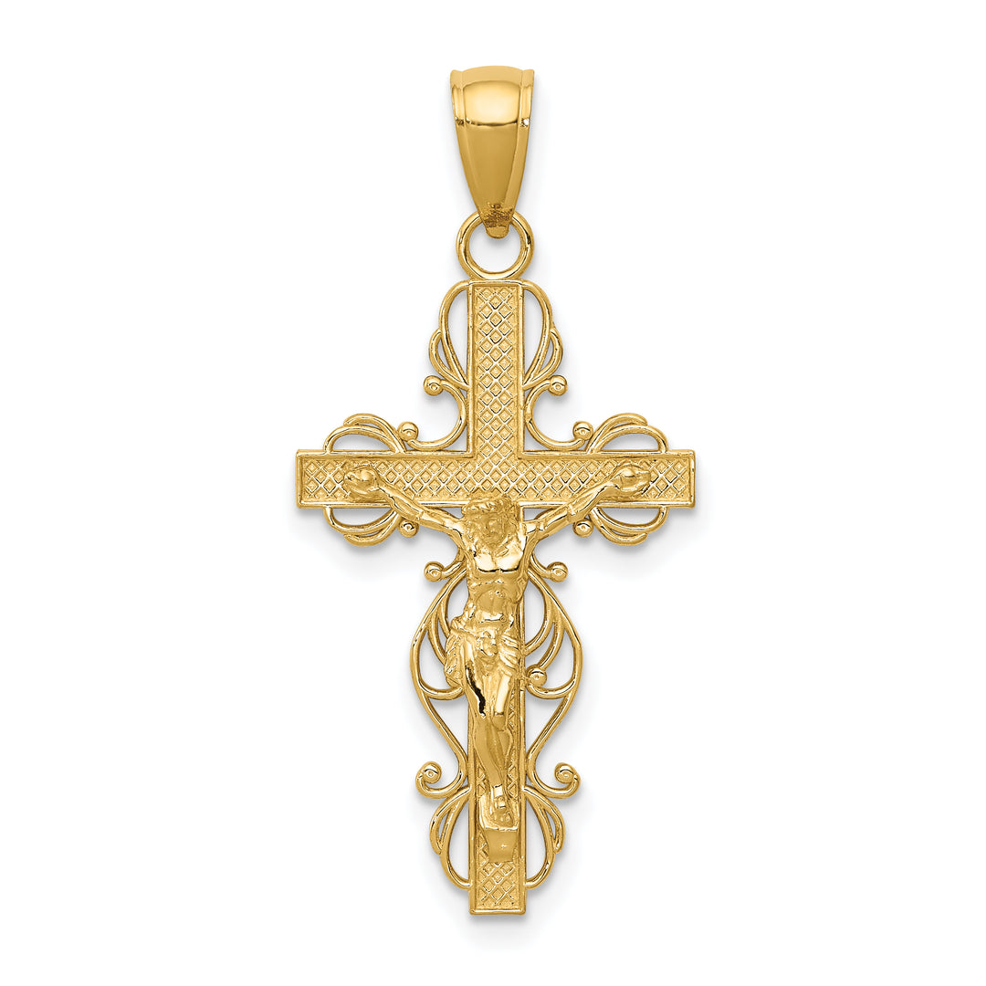 14K Polished Crucifix W/Lace Trim Pendant
