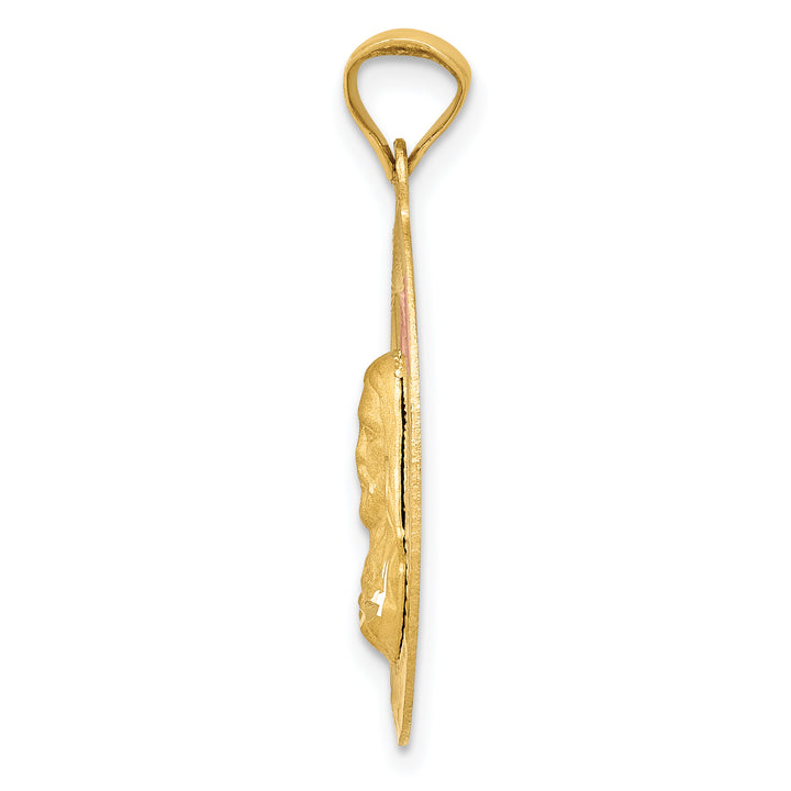 14K w/Rose and White Rhodium D/C Sagrado Corazon Oval Pendant
