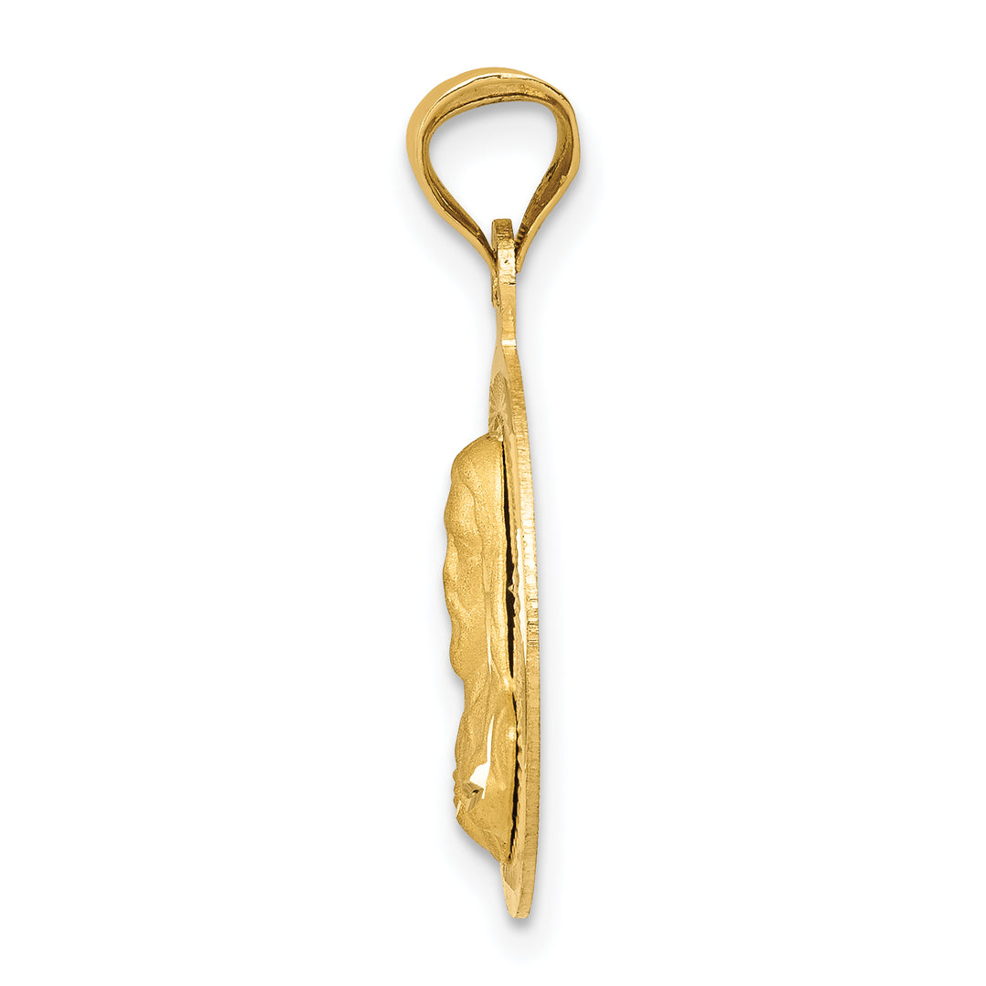 14K Polished D/C Sagrado Corazon Circle Pendant