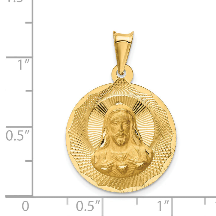 14K Polished D/C Sagrado Corazon Circle Pendant