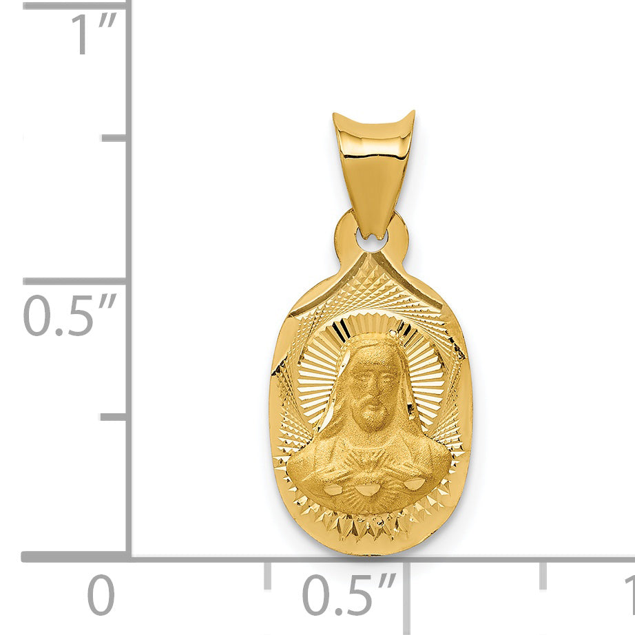 14K Polished D/C Sagrado Corazon Oval Pendant