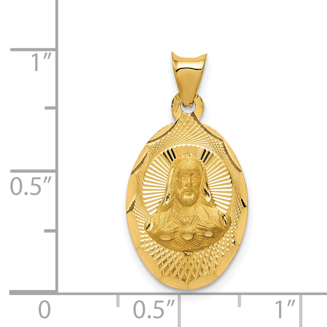14K Polished D/C Sagrado Corazon Oval Pendant