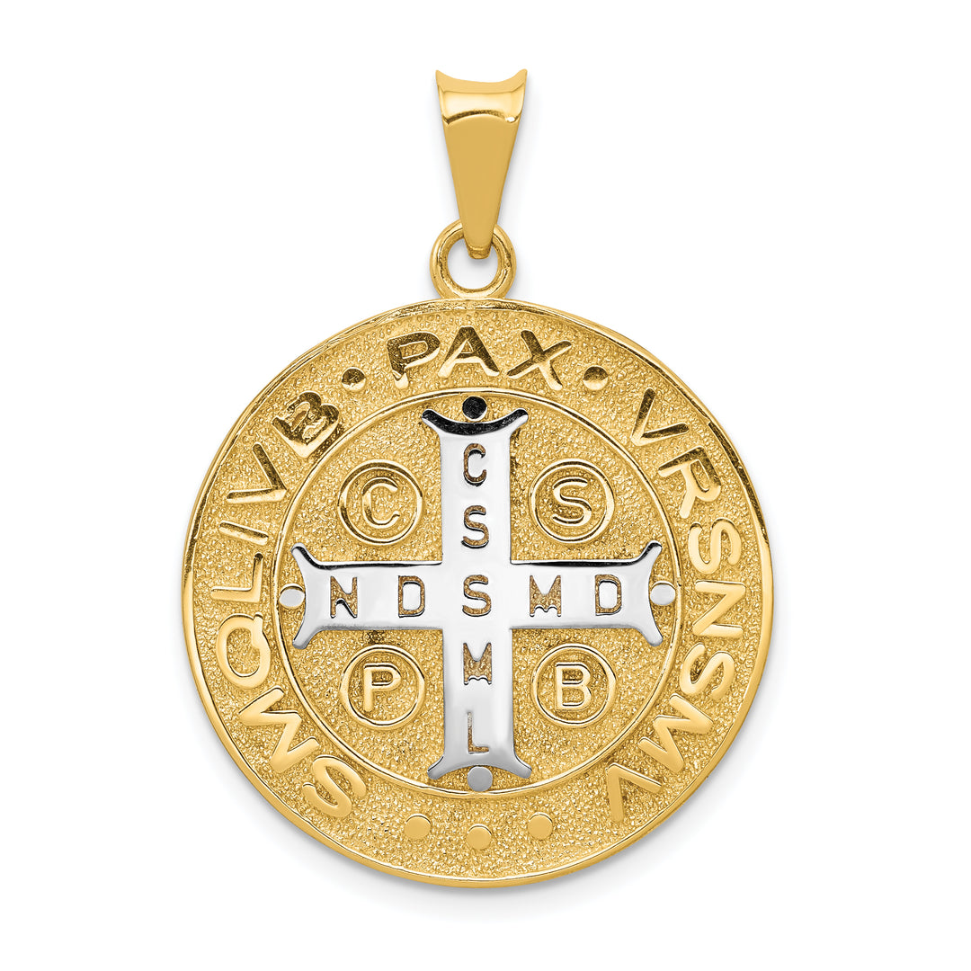 14k With Rhodium Circle St. Benedict Medal Pendant