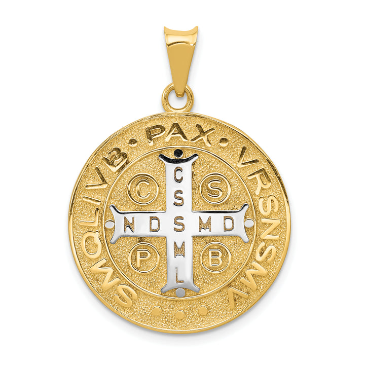 14k With Rhodium Circle St. Benedict Medal Pendant