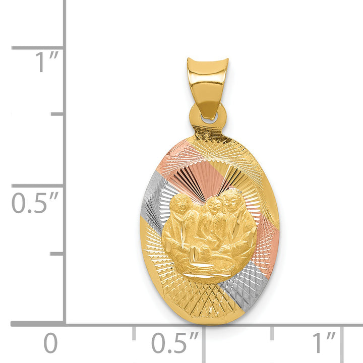 14K w/Rose and White Rhodium D/C  Baptism Oval Pendant