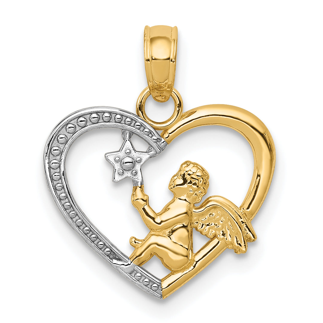 14K w/Rhodium Angel in Heart w/ Star Pendant