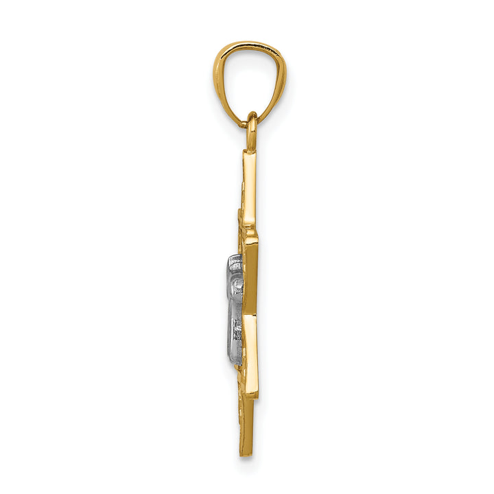 14k Two-tone Gold Polished Star of David w/Chai Pendant