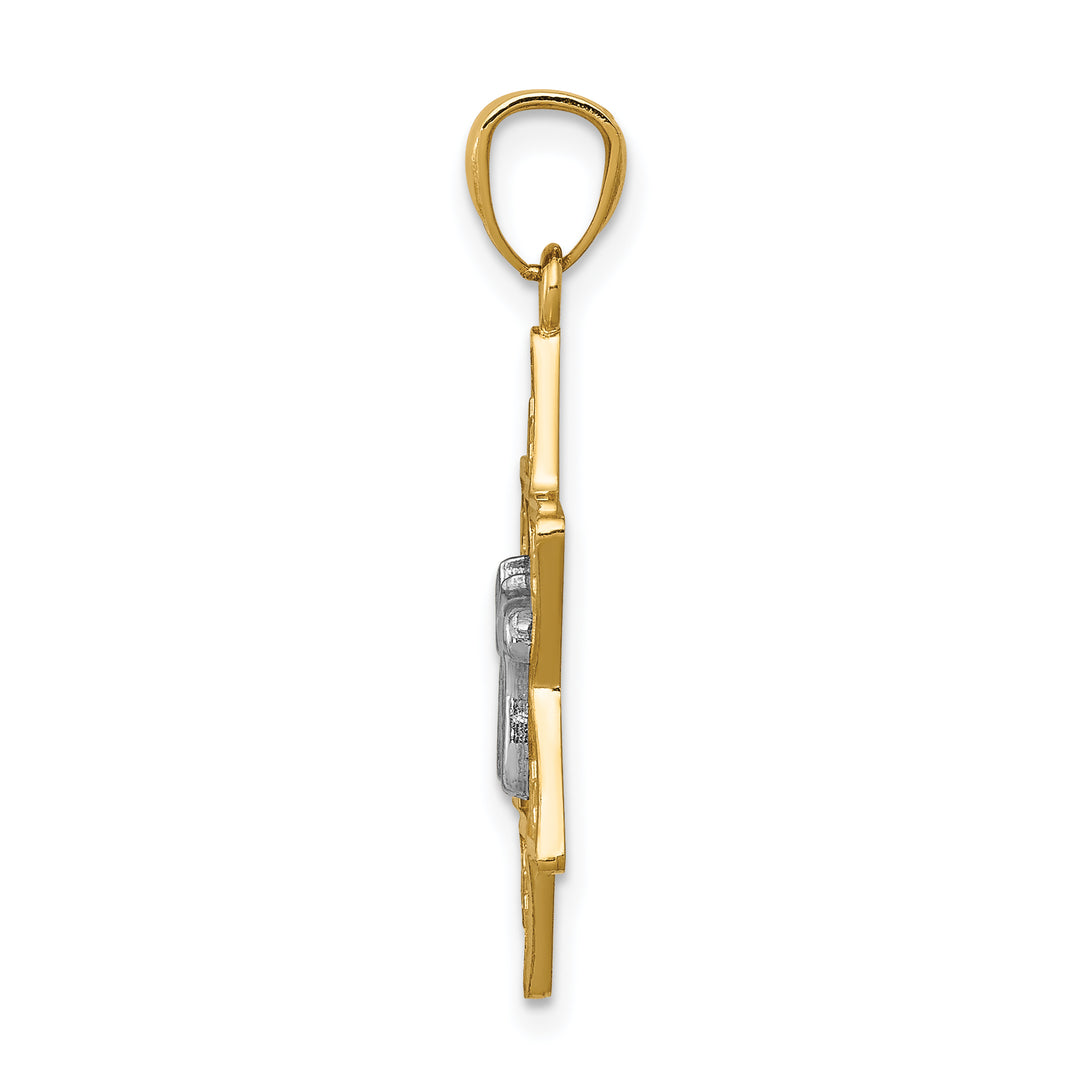 14k Two-tone Gold Polished Star of David w/Chai Pendant