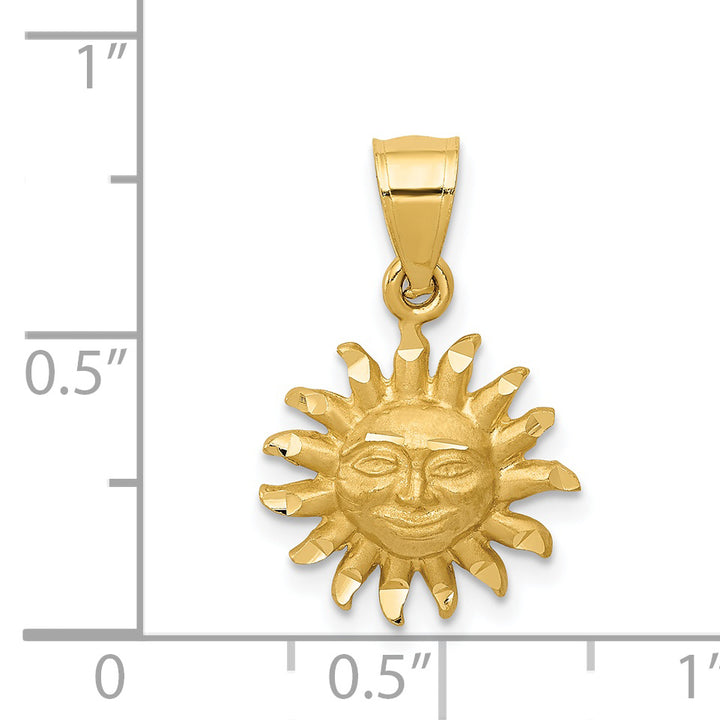14k Satin Diamond-cut Sun Pendant