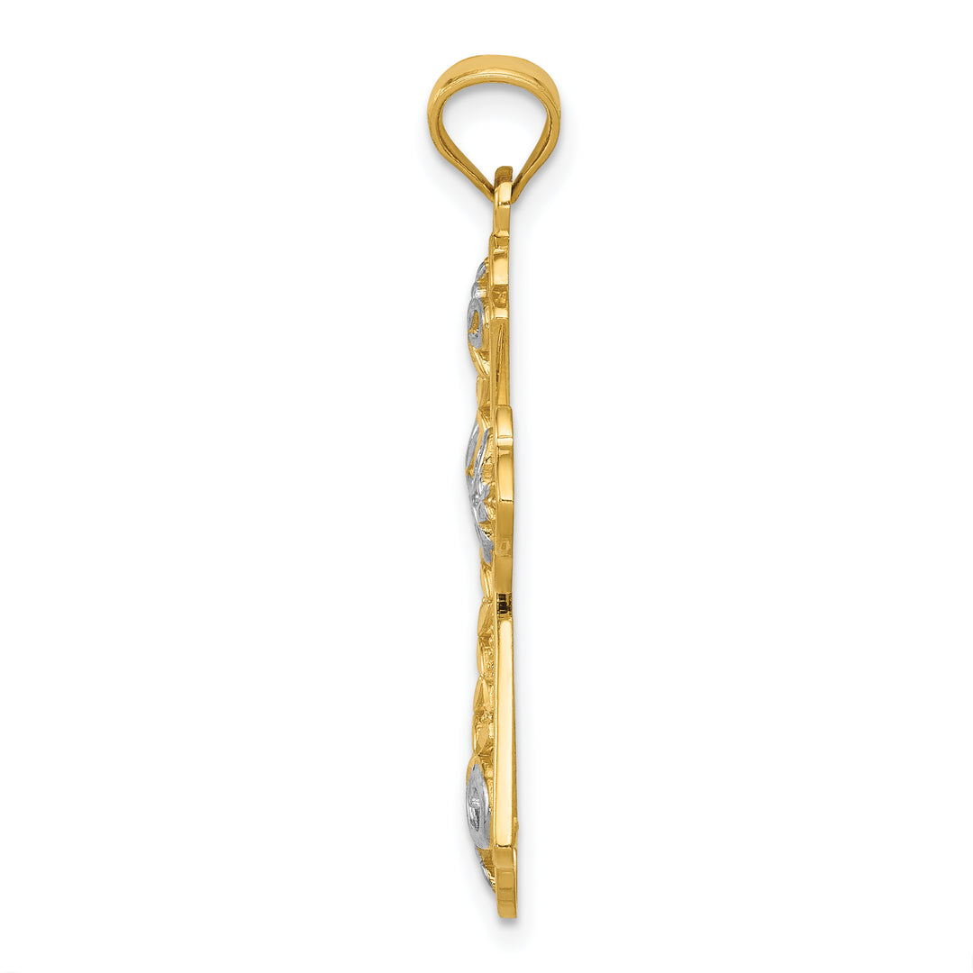 14k w/Rhodium Polished D/C Filigree Cross Pendant