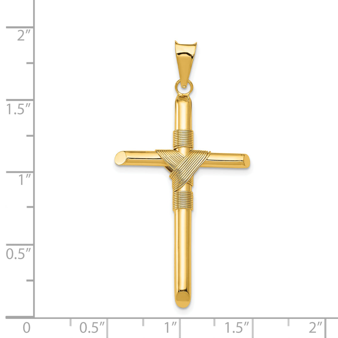 14K Polished w/Center Wrap Tube Cross Pendant