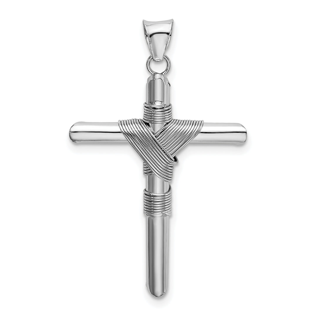 14K White Gold w/Center Wrap Tube Cross Pendant