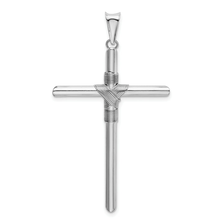 14K White Gold w/Center Wrap Tube Cross Pendant