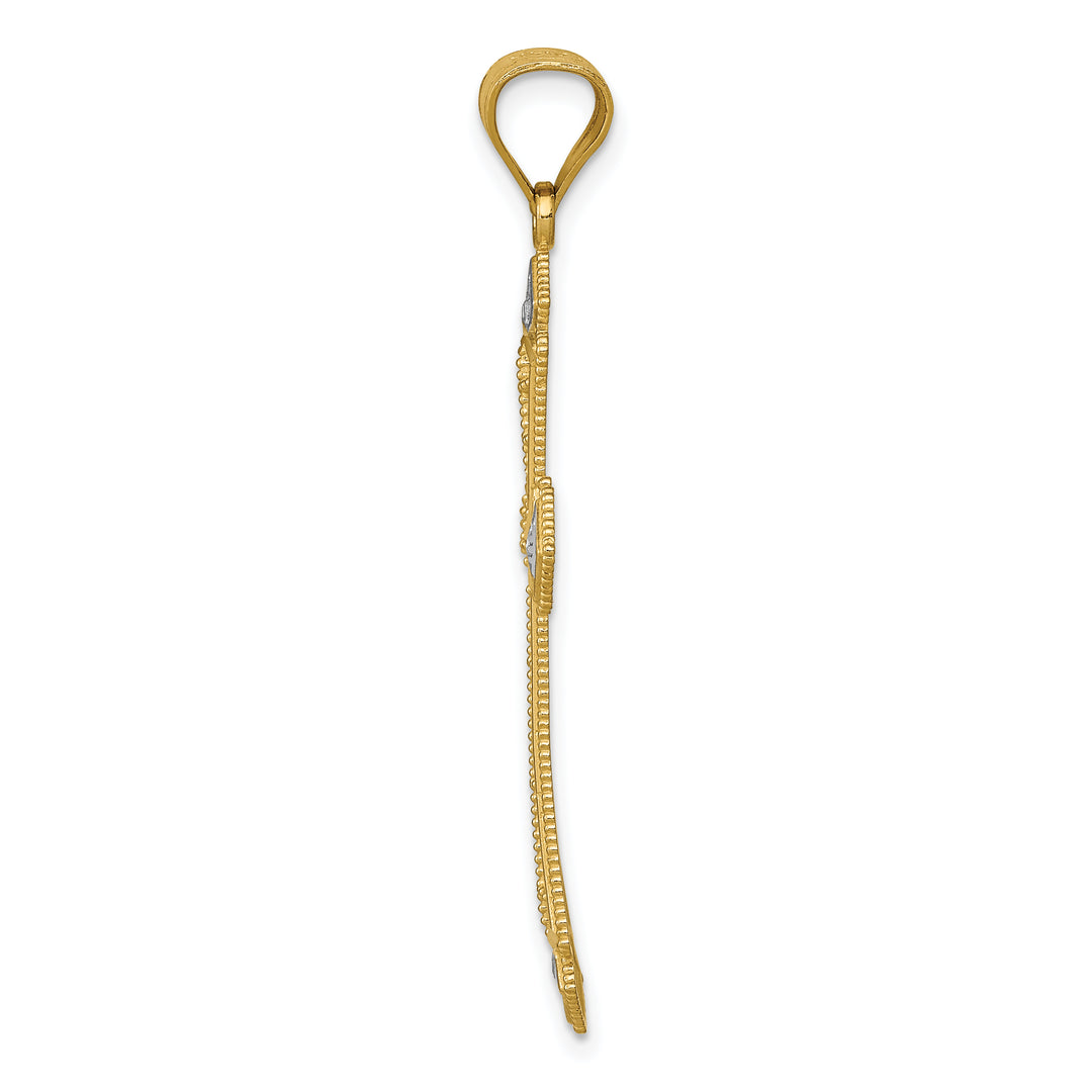 14k w/Rhodium Diamond-cut Cross Pendant