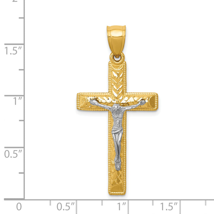 14k Two-tone Diamond Cut Crucifix Pendant
