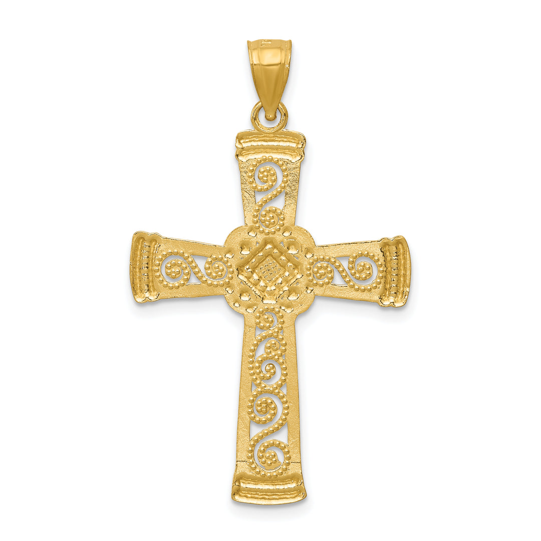 14k w/Rhodium Diamond-cut Filigree Cross Pendant