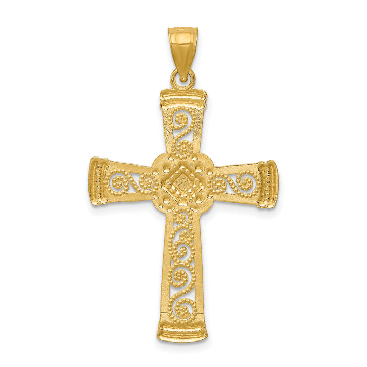 14k w/Rhodium Diamond-cut Filigree Cross Pendant