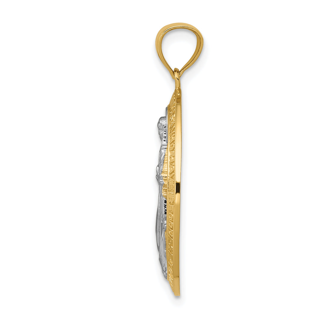 14k w/Rhodium Polished Miraculous Medal Pendant