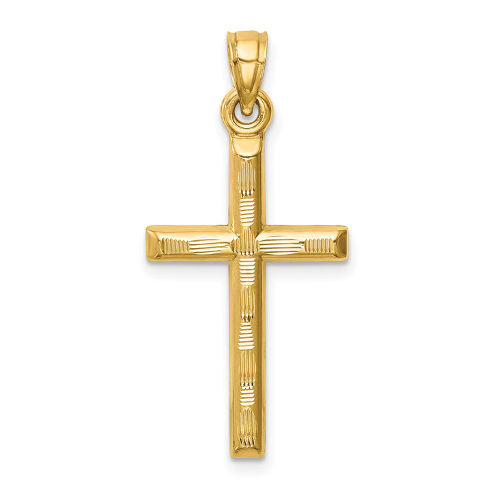 14k Hollow Diamond-cut Cross Pendant