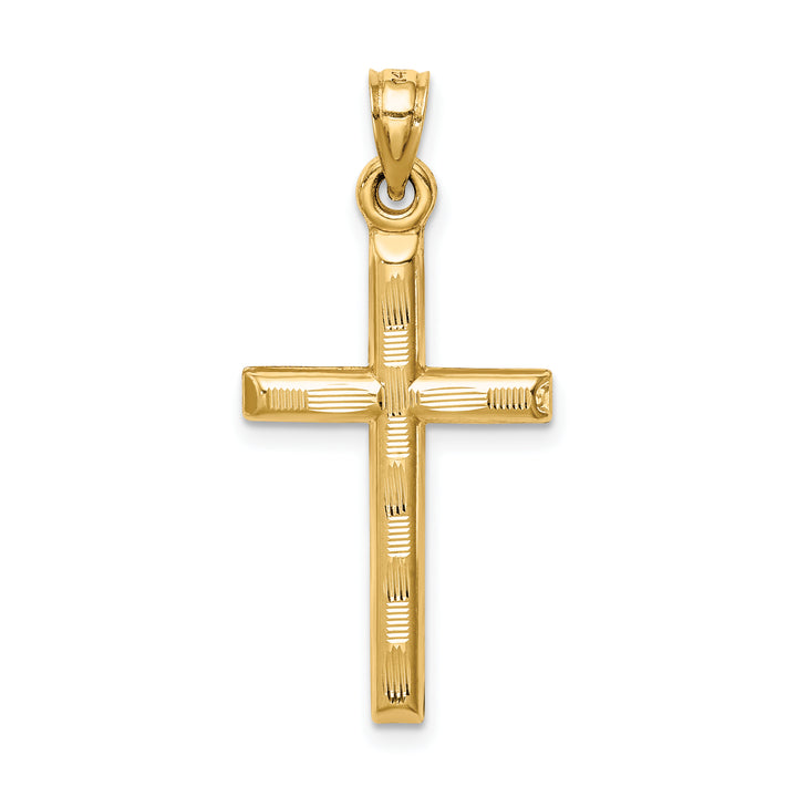 14k Hollow Diamond-cut Cross Pendant