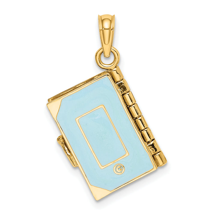 14K 3-D Blue Enamel Bible Book w/ Moveable Pages Charm