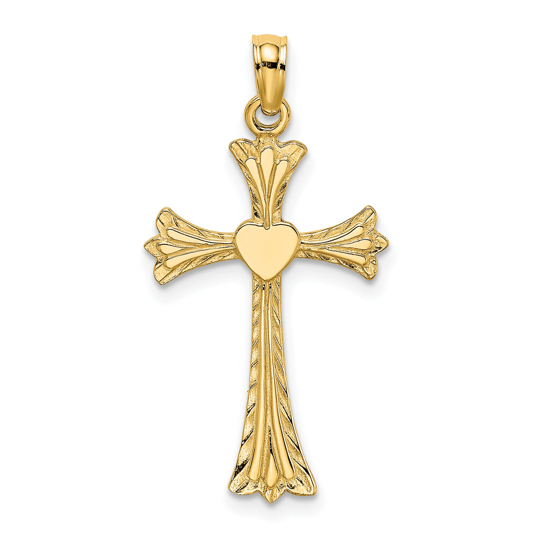 14K Polished and Engraved Cross W/ Heart Charm