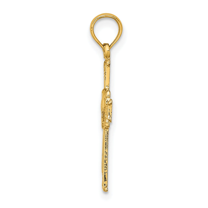 14K Polished and Engraved Cross and Dove Charm