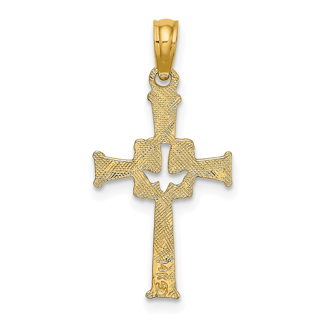 14K Polished and Engraved Cross and Dove Charm